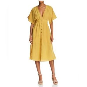 Lost + Wander Poppy Midi Dress M Mustard Button Front Boho Vacay Cottagecore
